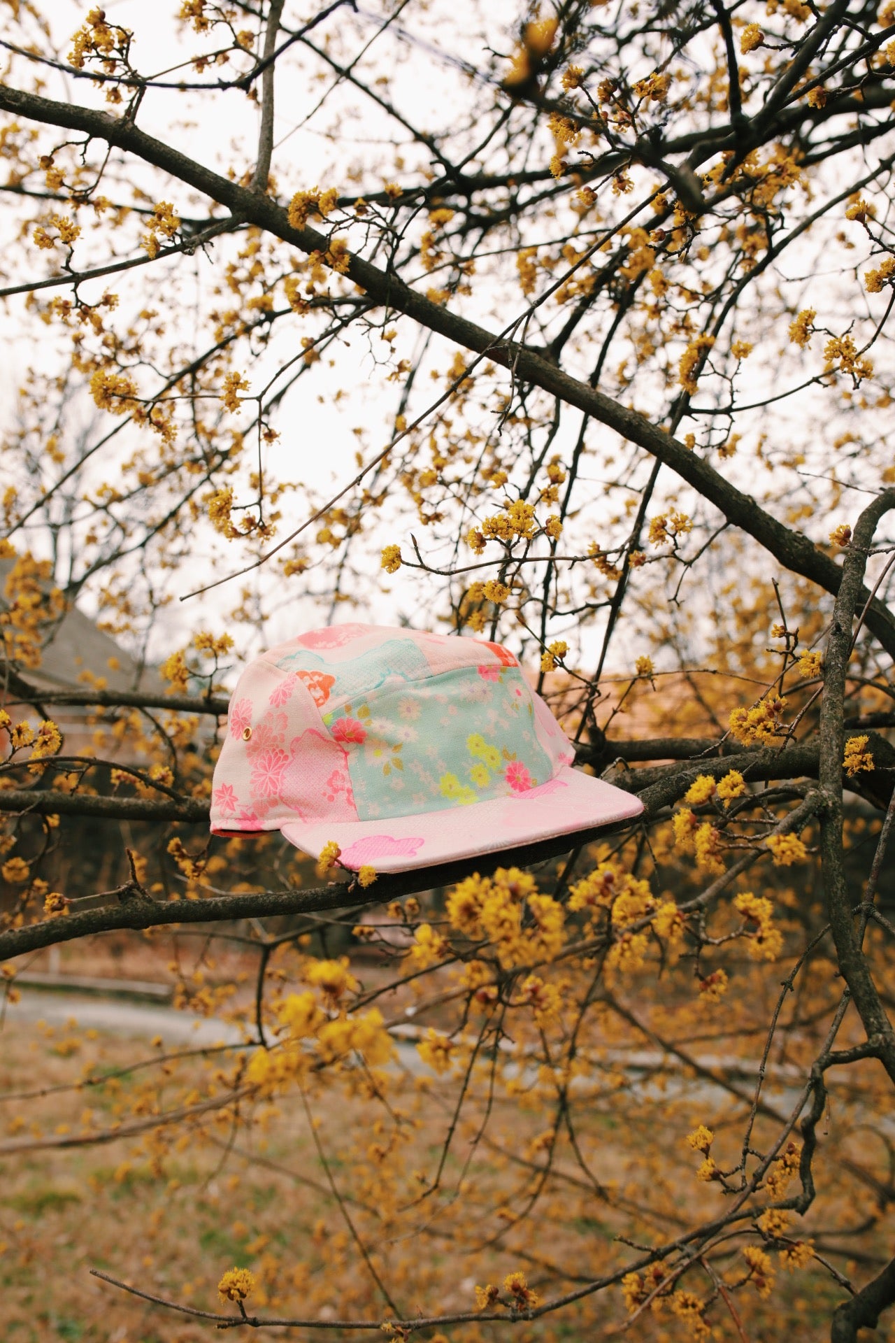 Vintage floral mix print 5-panel hat