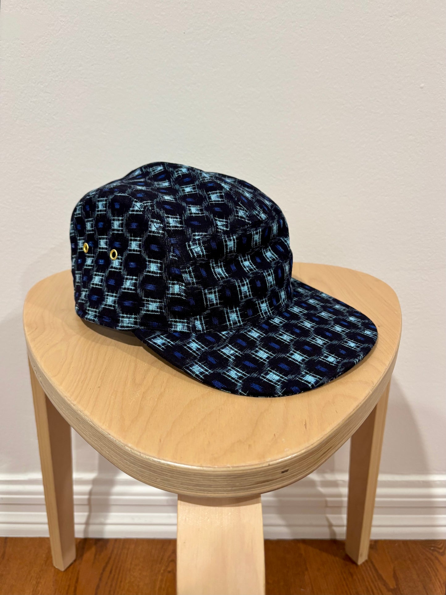 Vintage blue ikat squares 5-panel hat