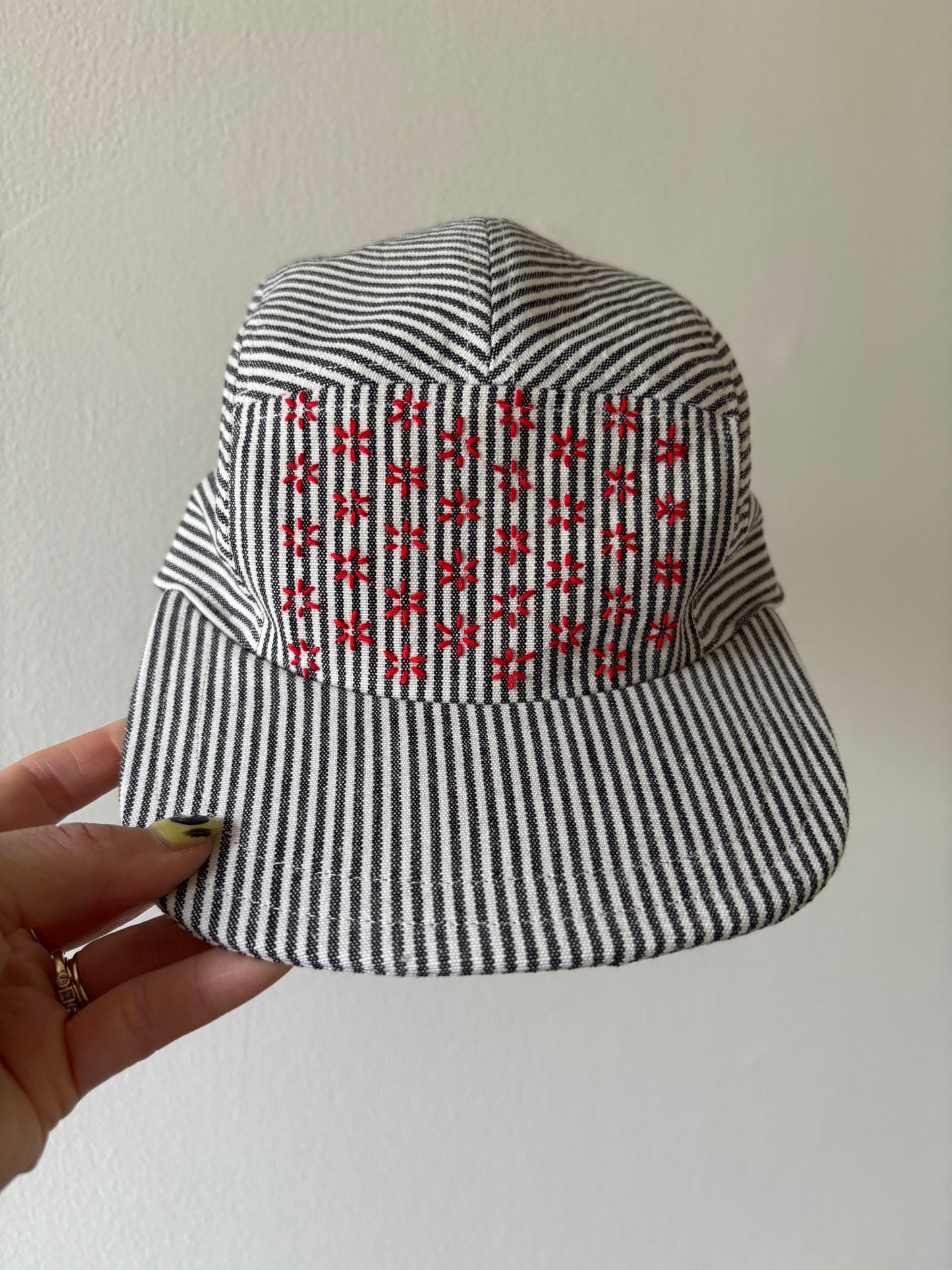 Railroad stripe sashiko 5-panel hat