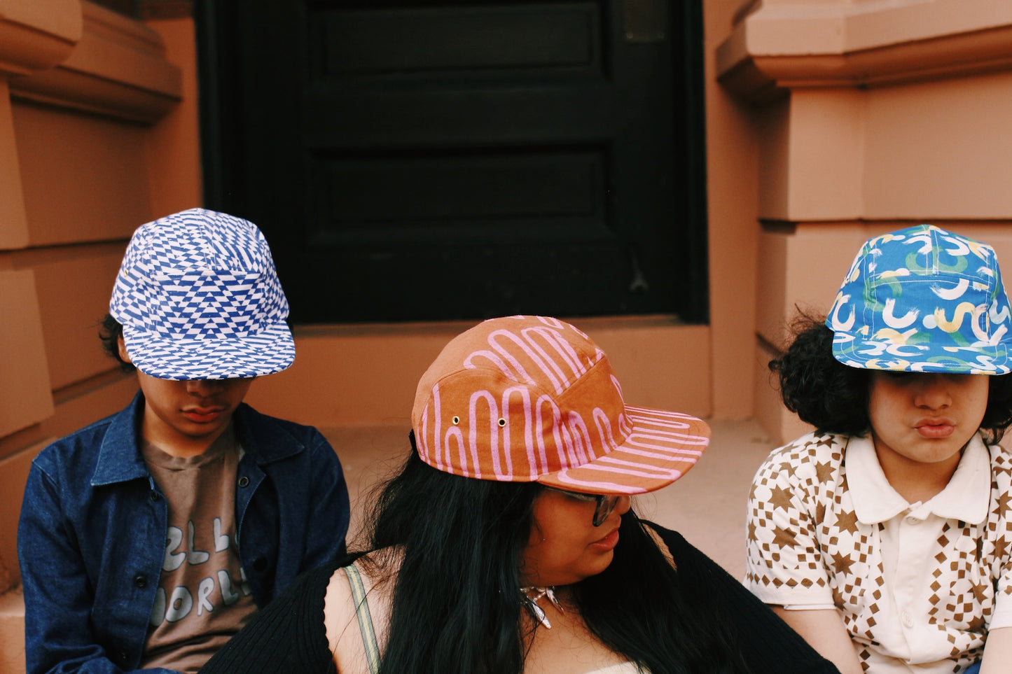 Pink wave block print 5-panel hat