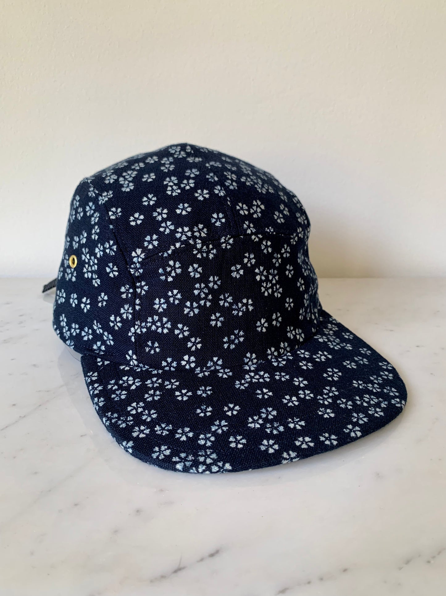 Indigo cherry blossom 5-panel hat