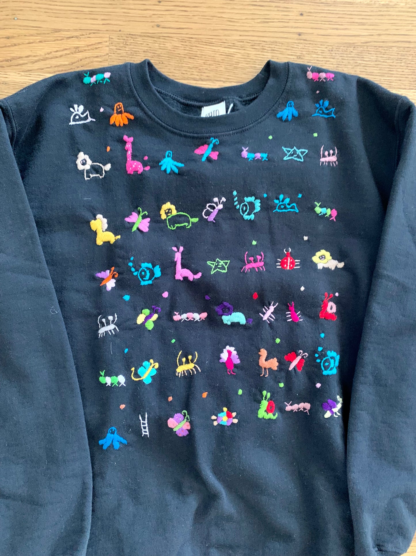 Adult hand embroidered animal sweatshirt