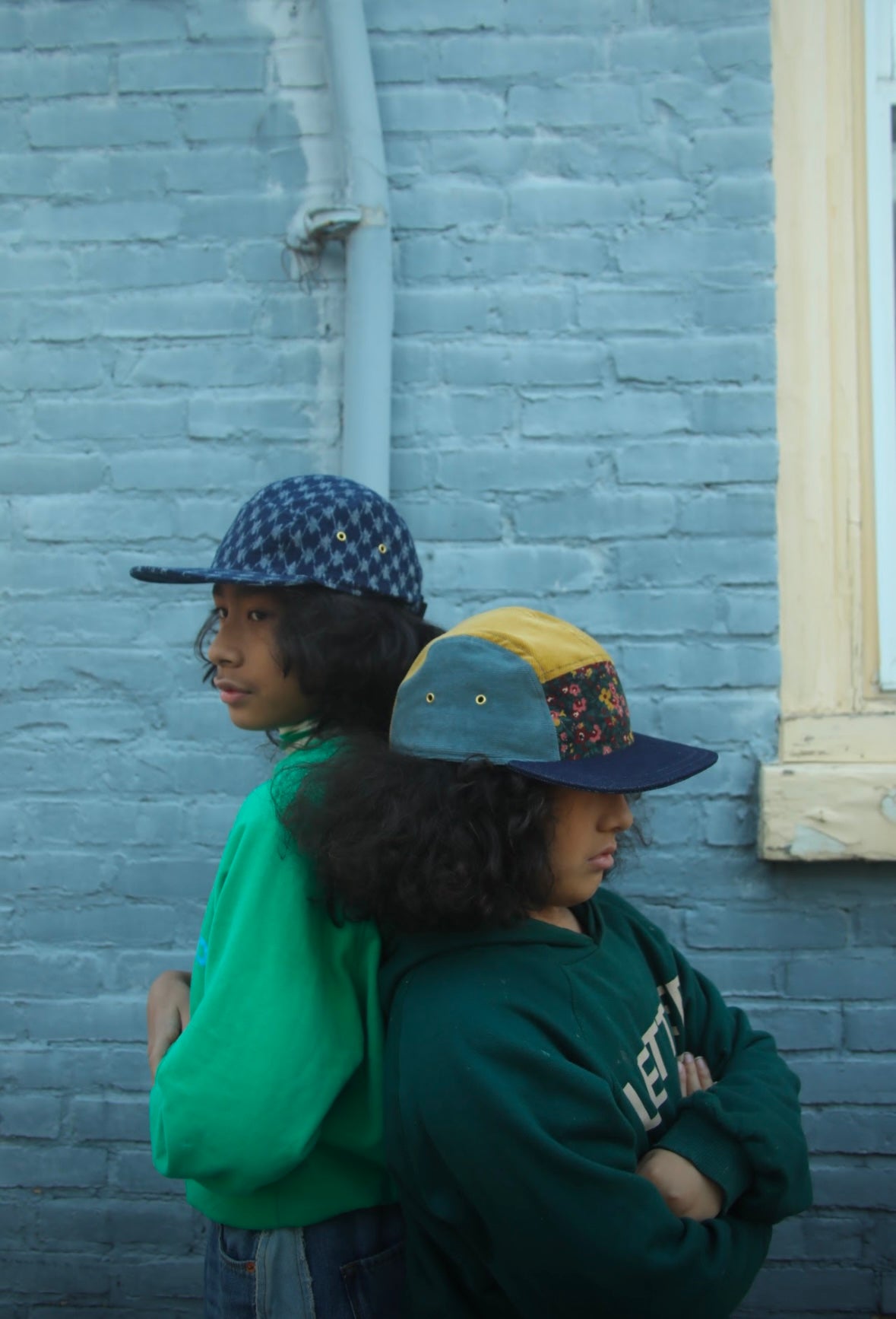 Corduroy color block & floral 5-panel hat