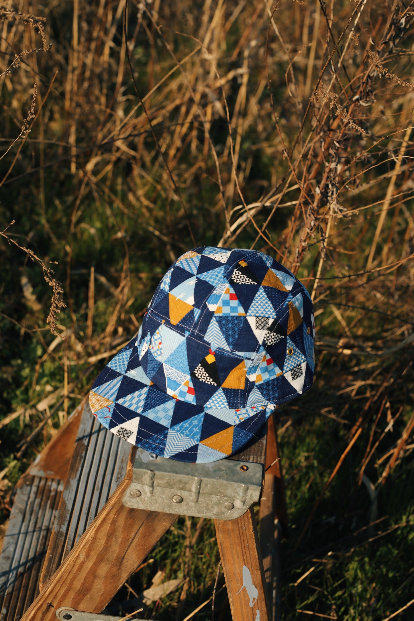 Blue patchwork 5-panel hat
