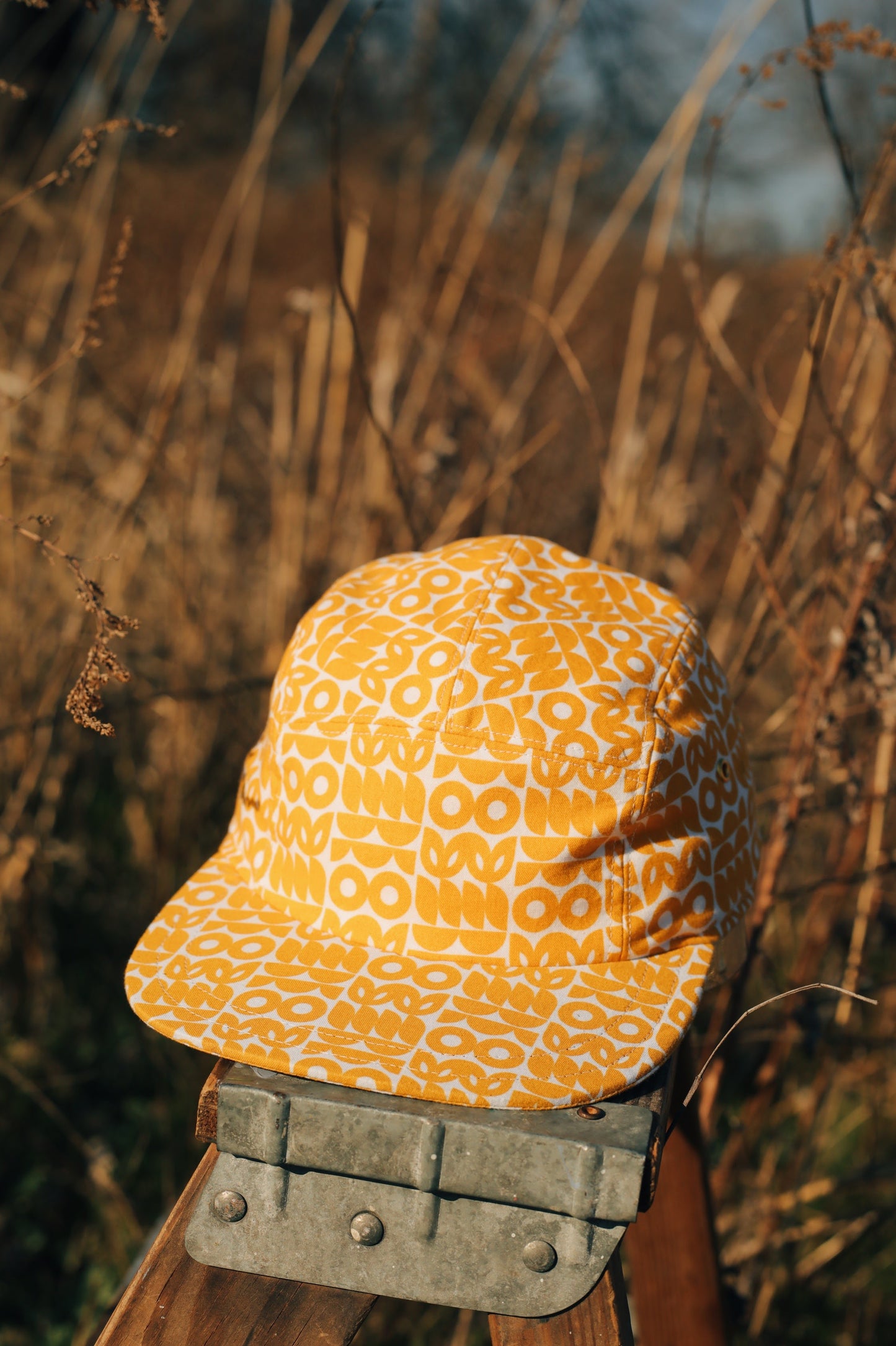 Mustard stamp print 5-panel hat