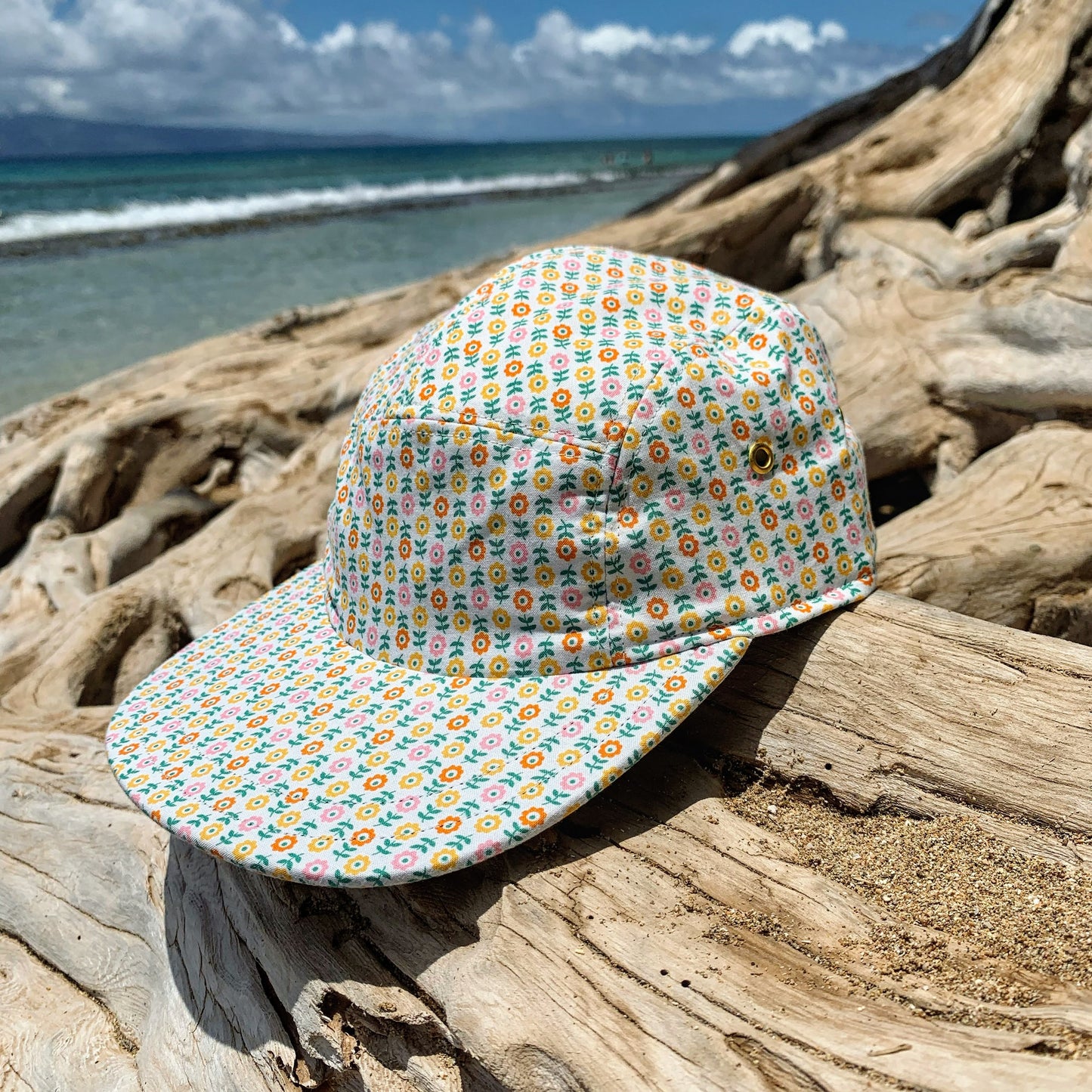 Yellow ditsy floral 5-panel hat