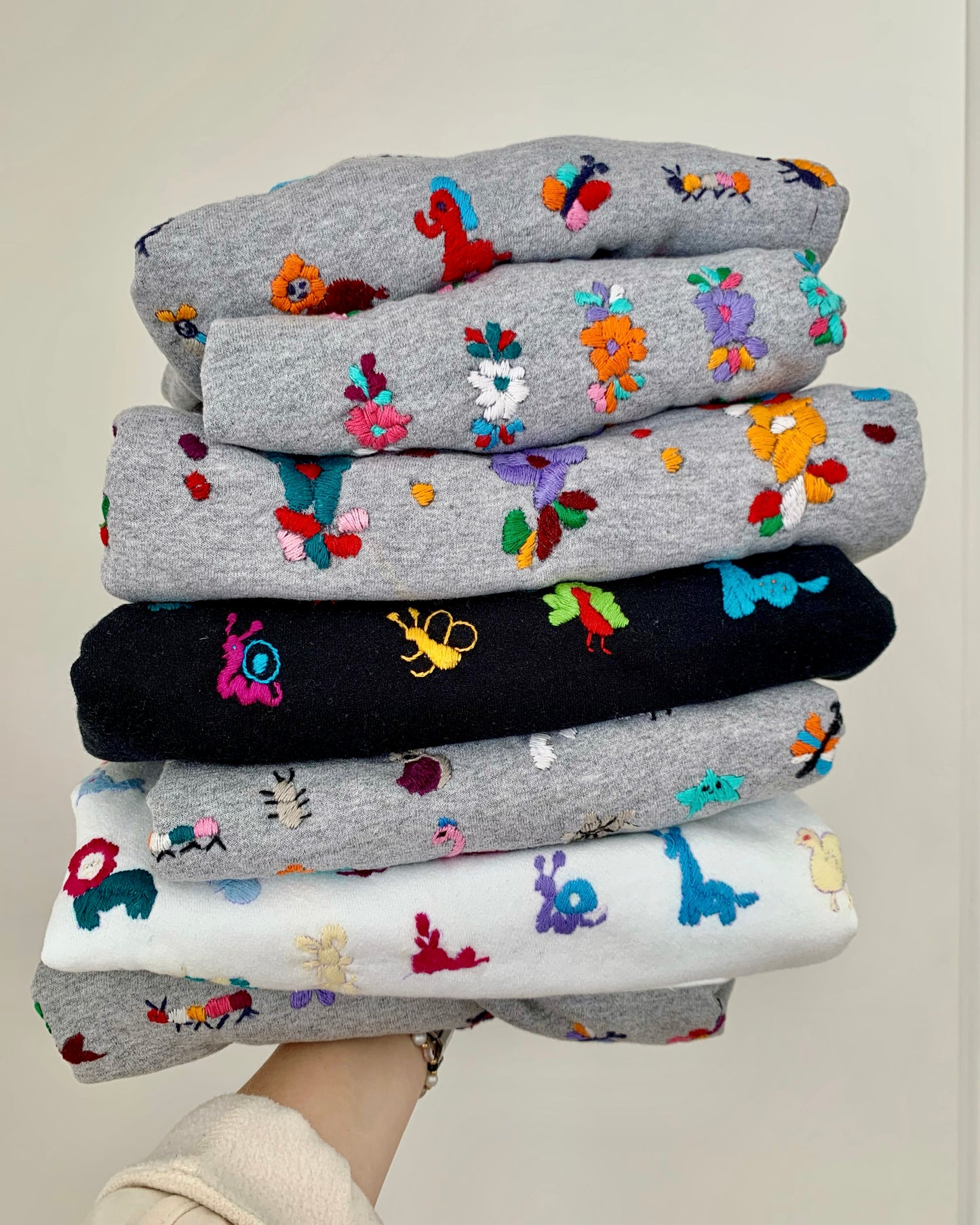 Adult hand embroidered animal sweatshirt