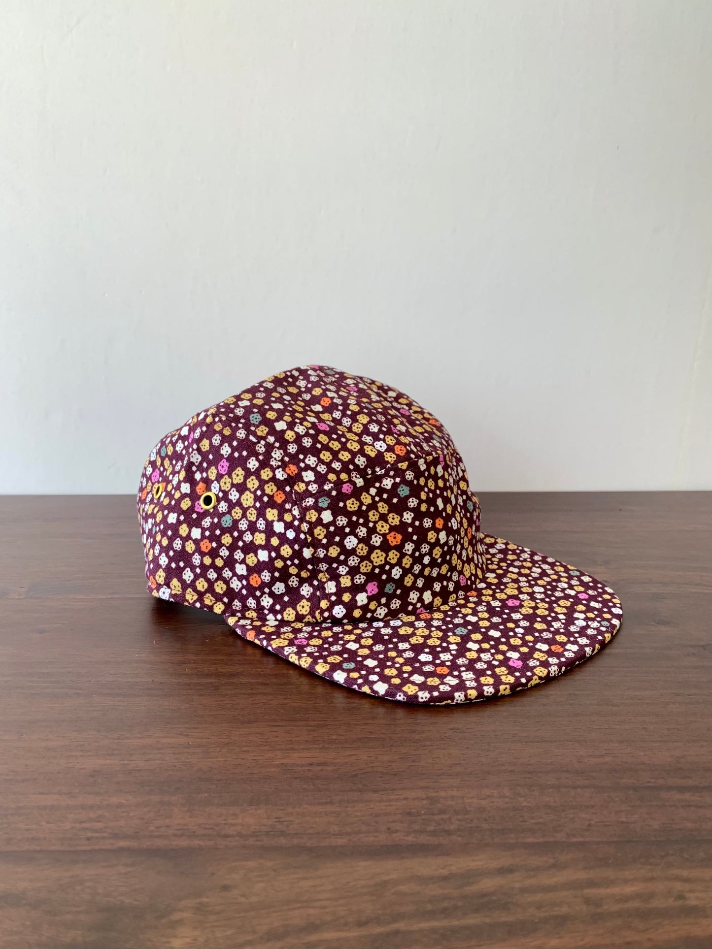 Burgundy ditsy floral 5-panel hat