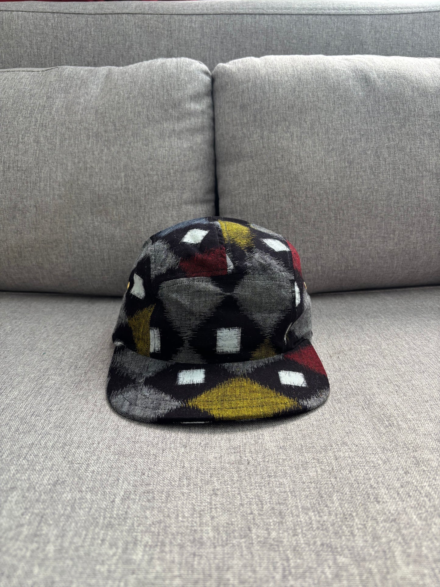 Vintage black ikat squares 5-panel hat