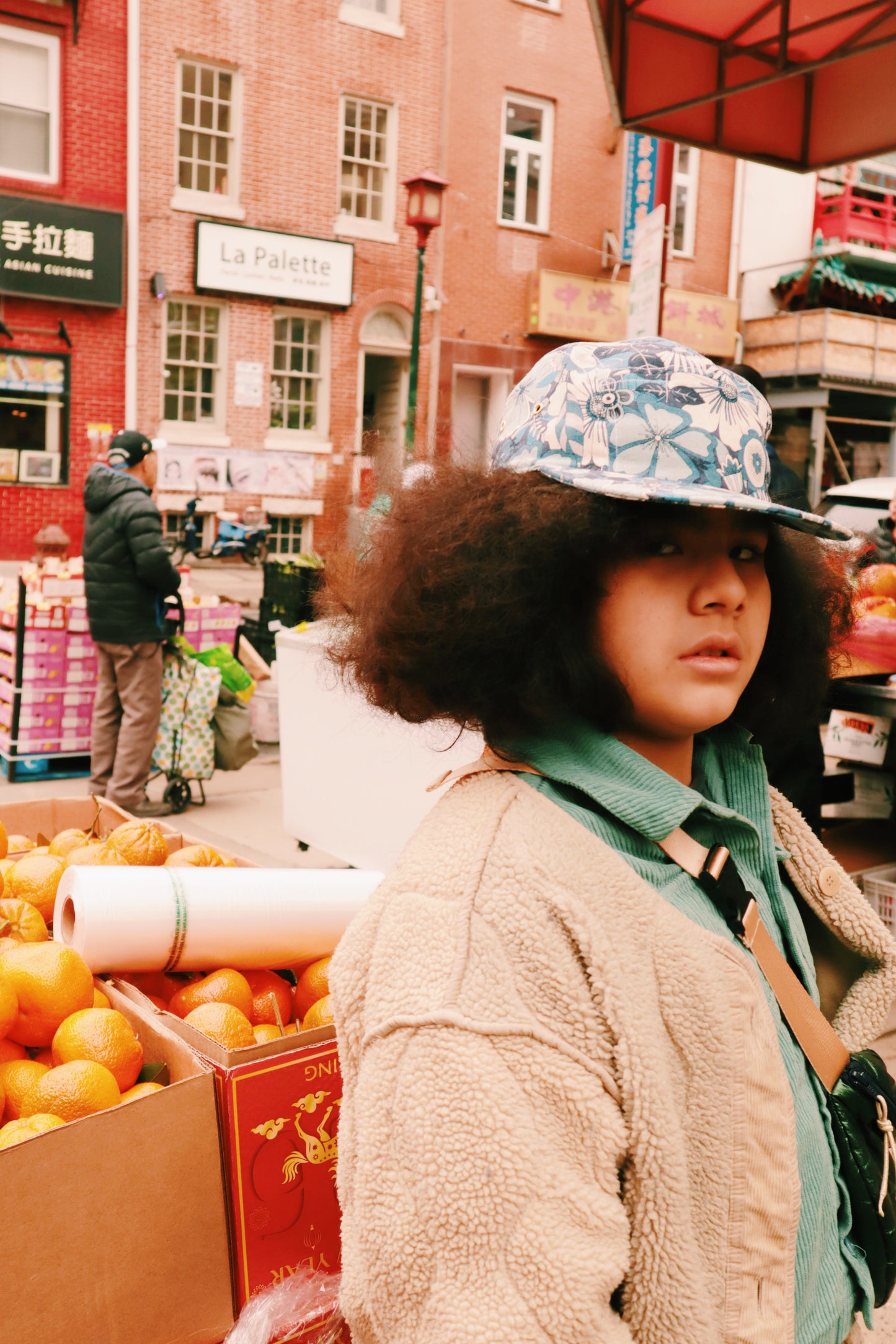 Blue floral print 5-panel hat