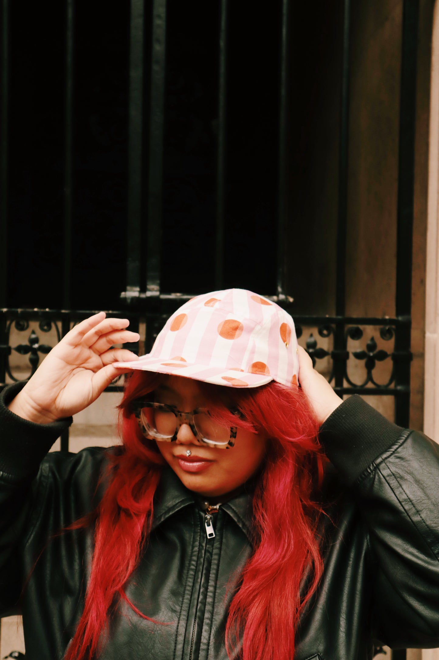 Stripe & dot print 5-panel hat