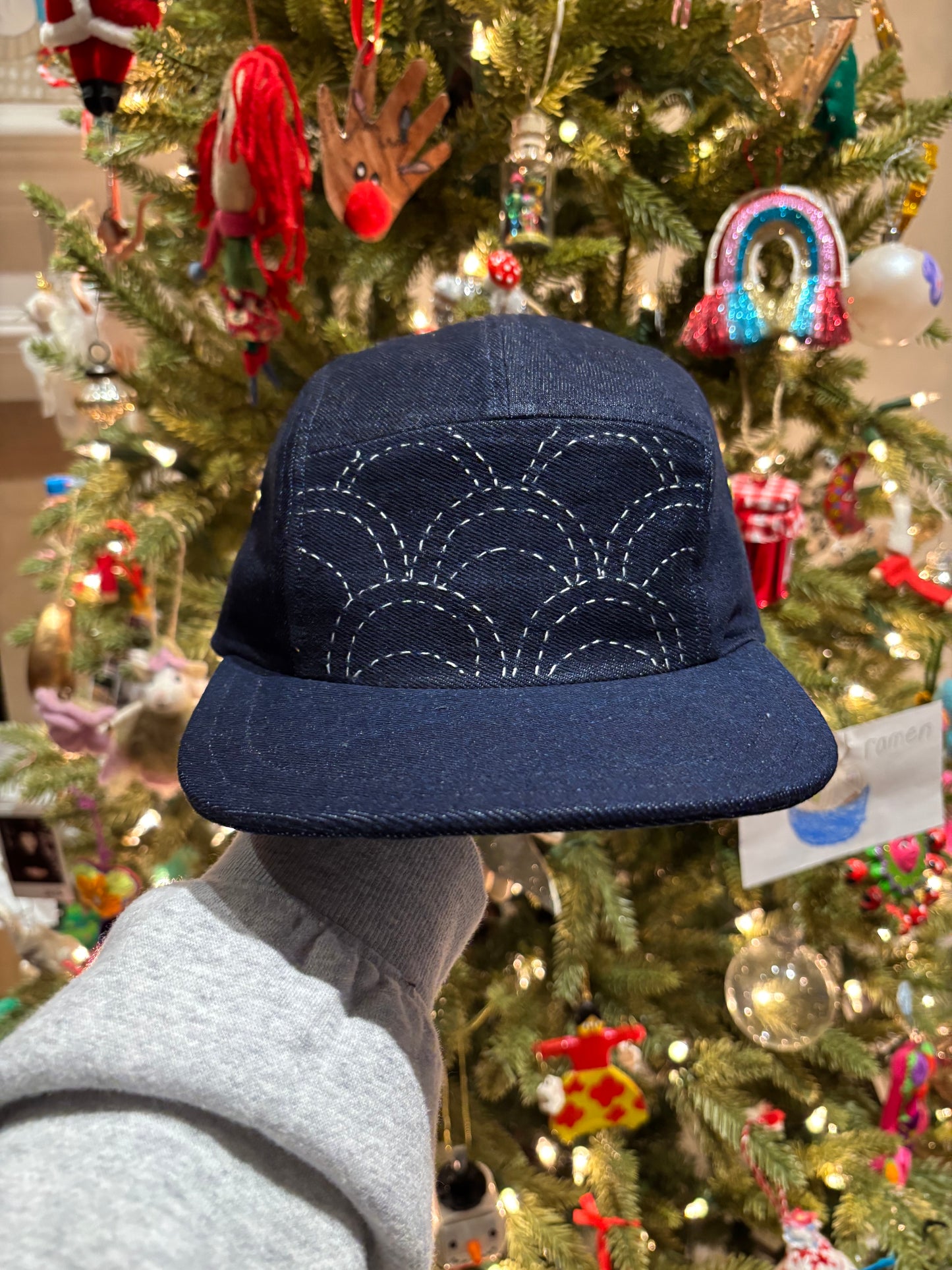 Sashiko stitched denim 5-panel hat