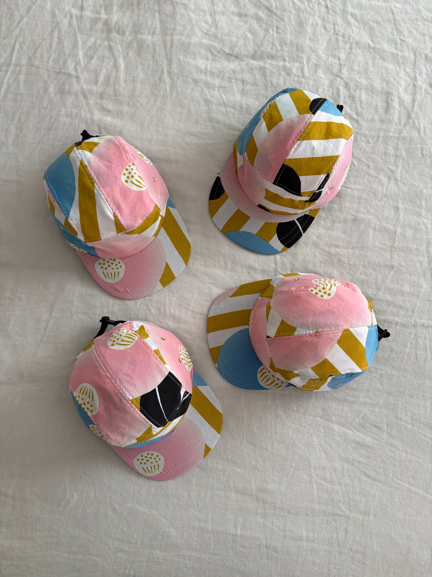 Vintage stripe/floral yukata print 5-panel hat