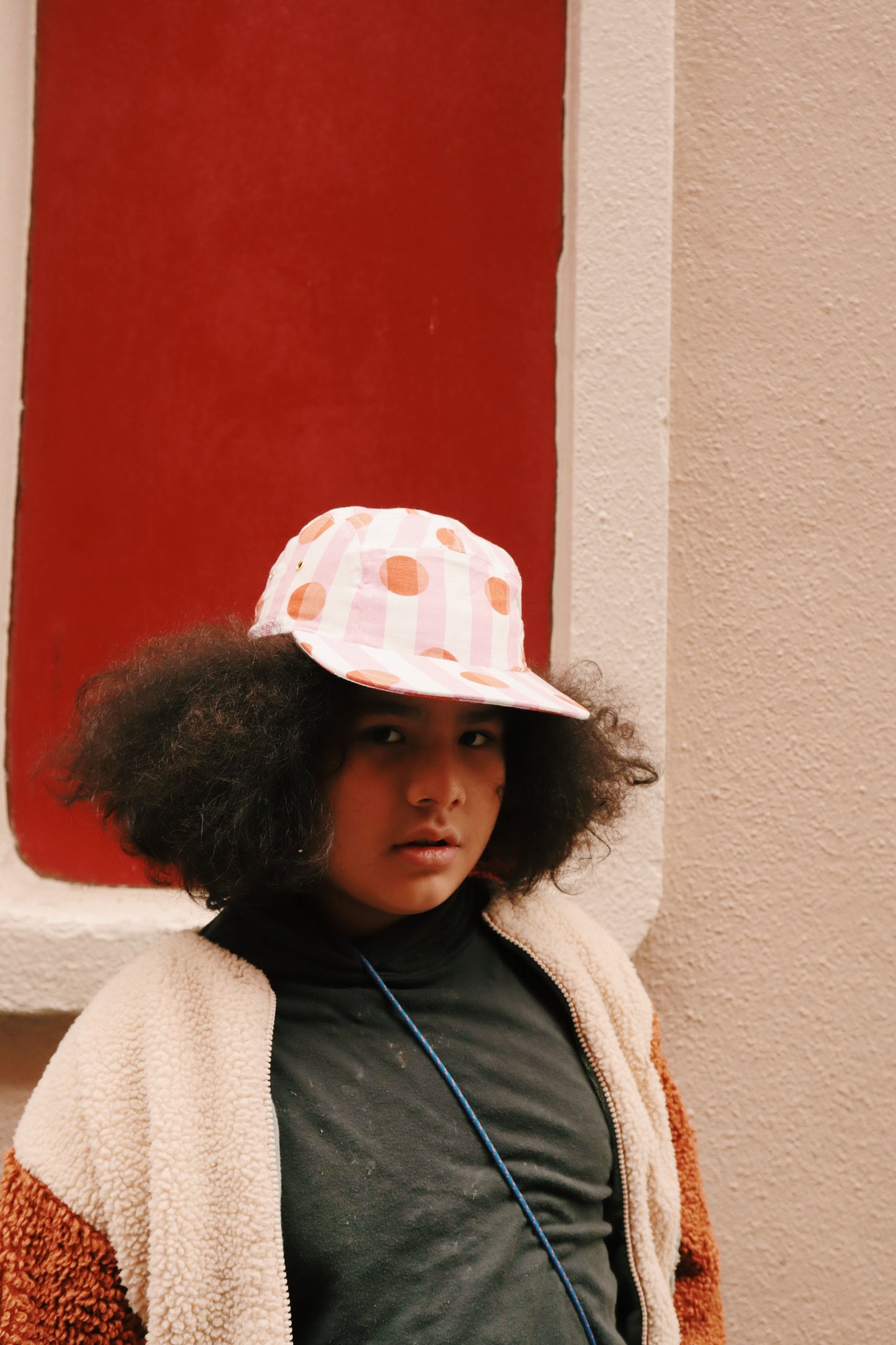 Stripe & dot print 5-panel hat