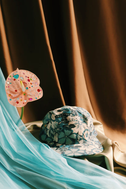 Blue floral print 5-panel hat