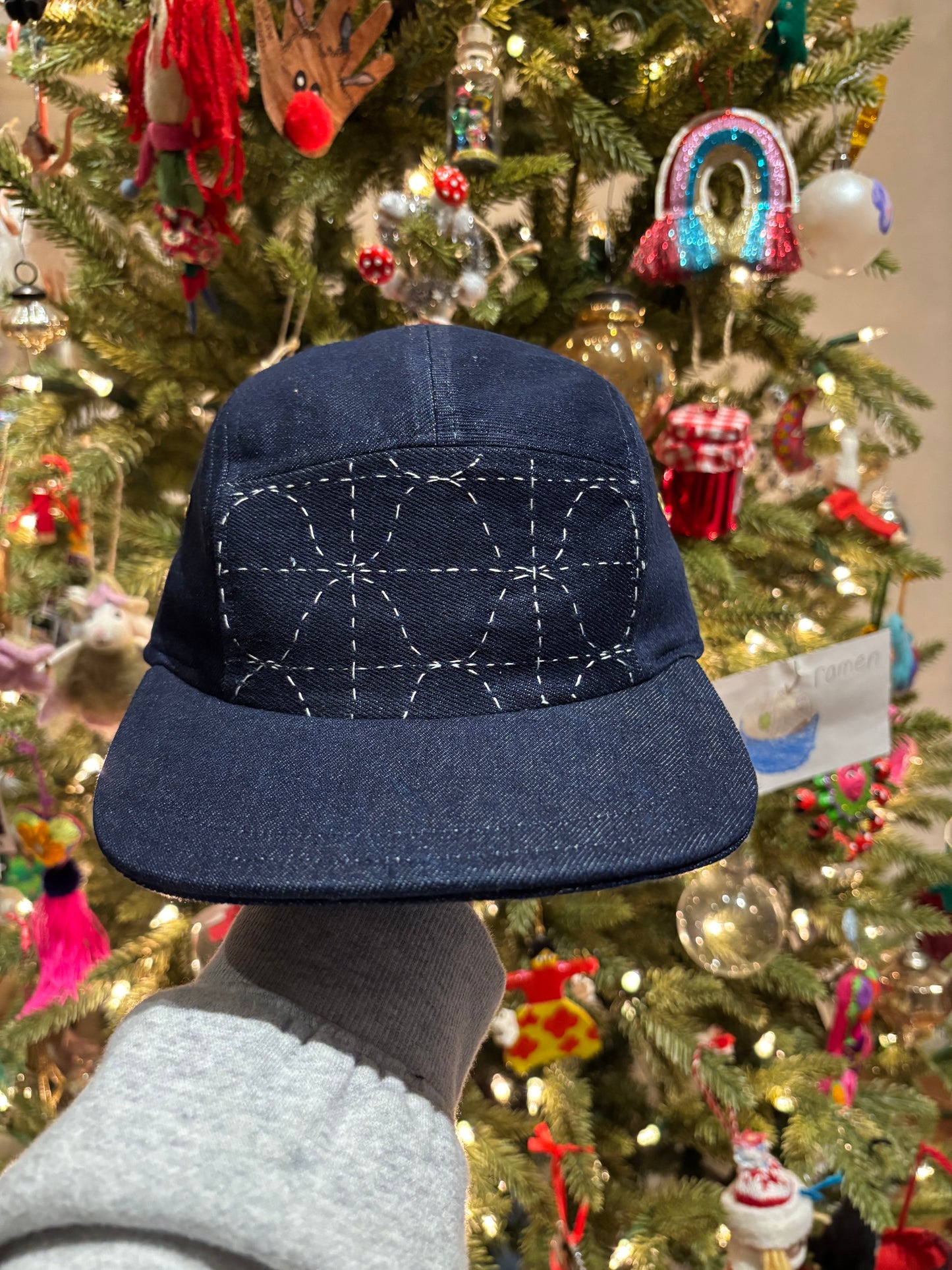 Sashiko stitched denim 5-panel hat