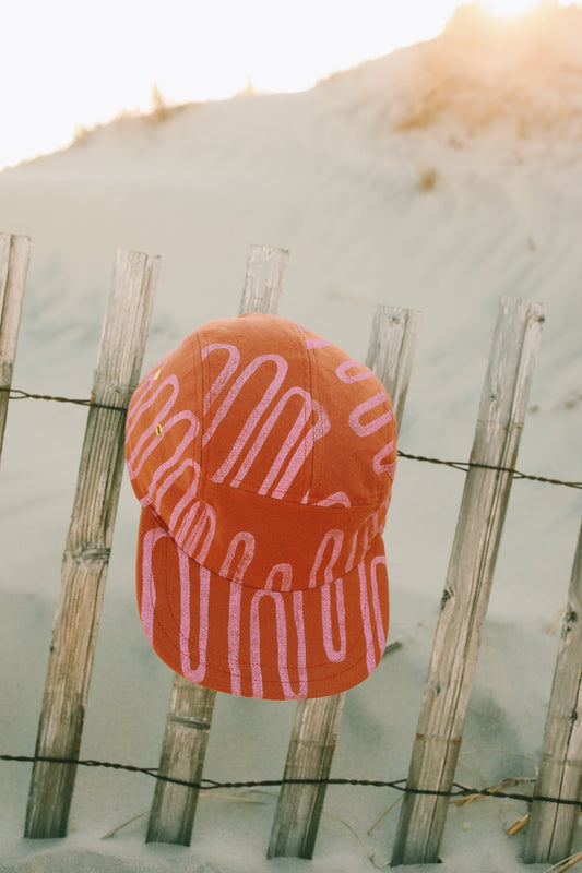 Pink wave block print 5-panel hat