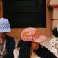 Pink wave block print 5-panel hat