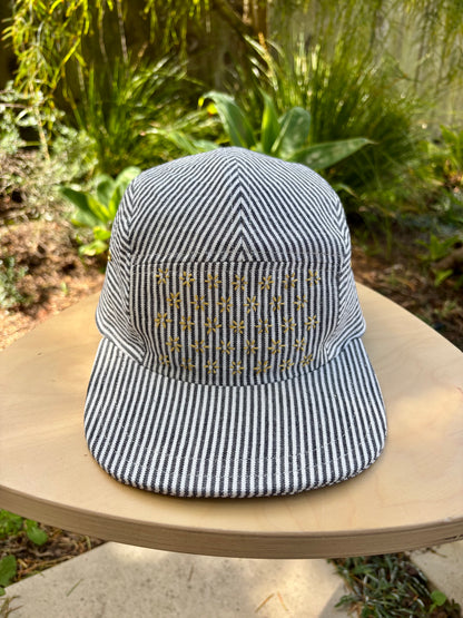 Railroad stripe sashiko 5-panel hat