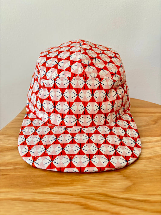 Red geometric print 5-panel hat