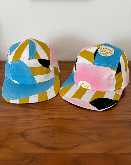 Vintage stripe/floral yukata print 5-panel hat