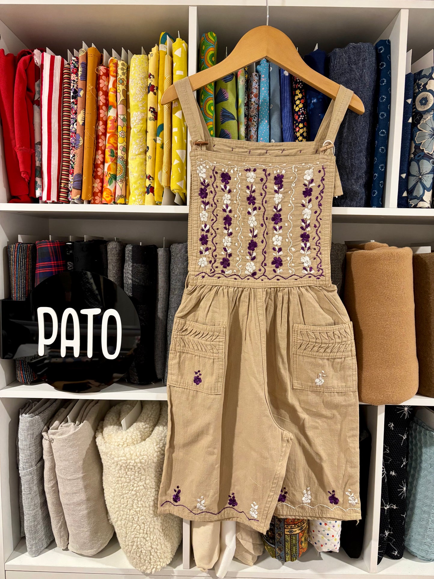 Hand embroidered kids shortalls