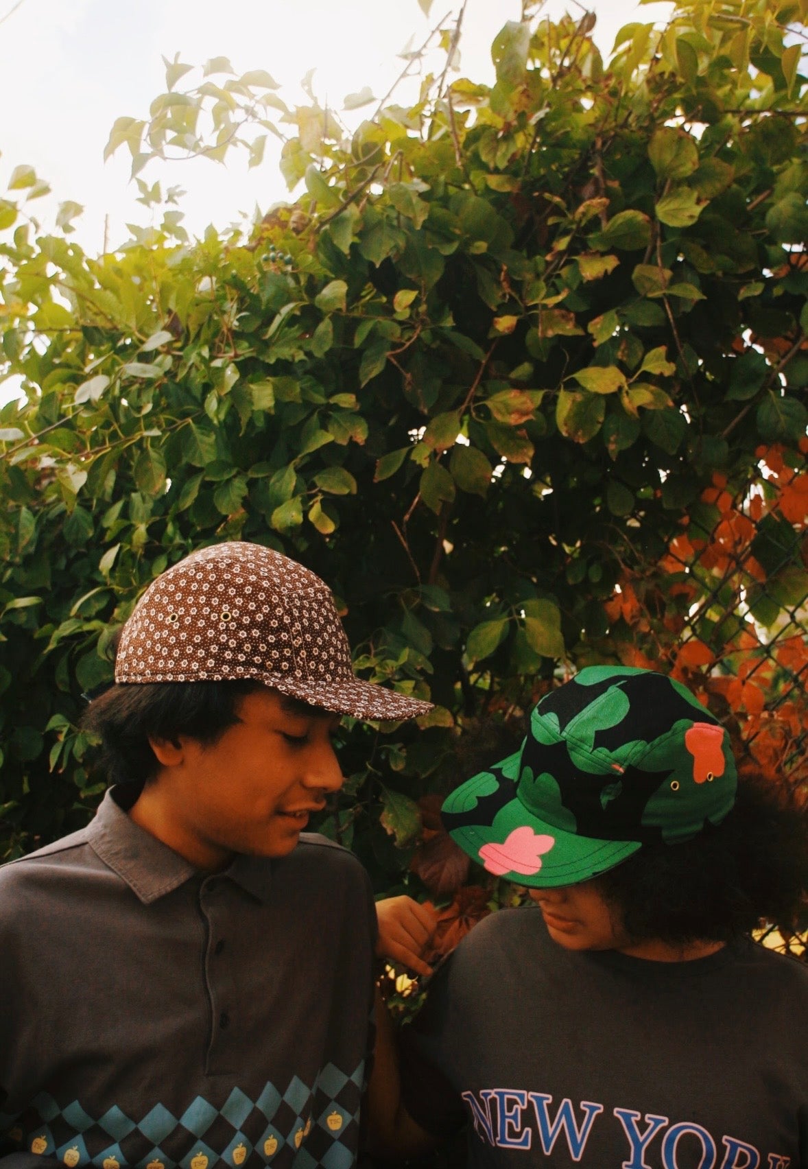 Vintage brown floral print 5-panel hat