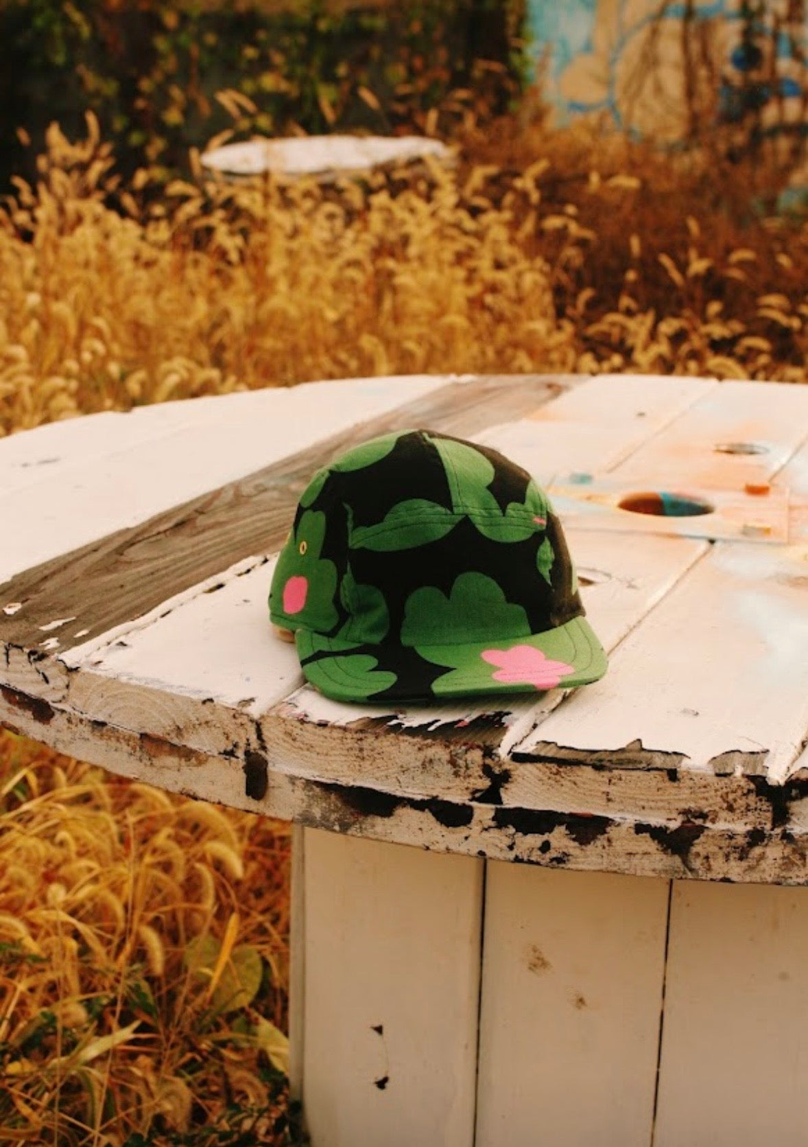 Green floral print 5-panel hat
