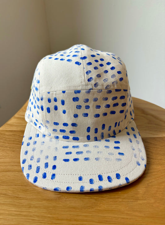 Blue grid block print 5-panel hat