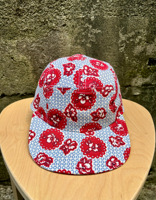 Vintage red floral print 5-panel hat