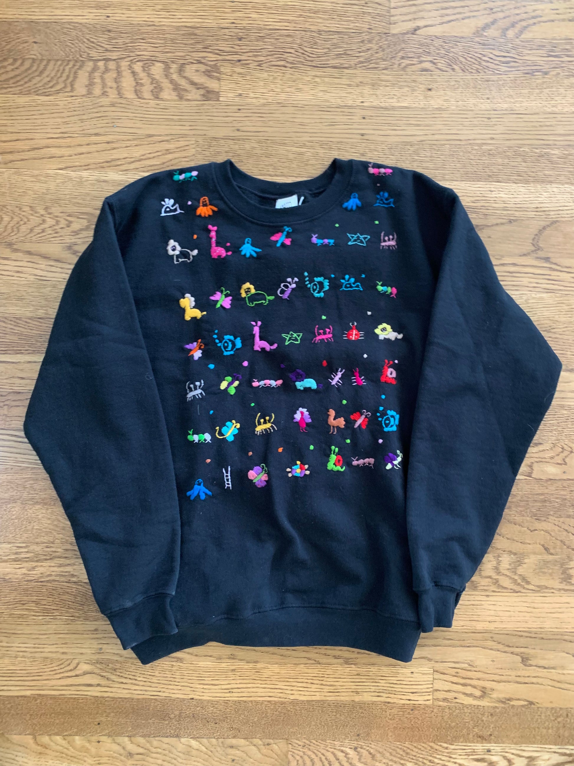 Adult hand embroidered animal sweatshirt
