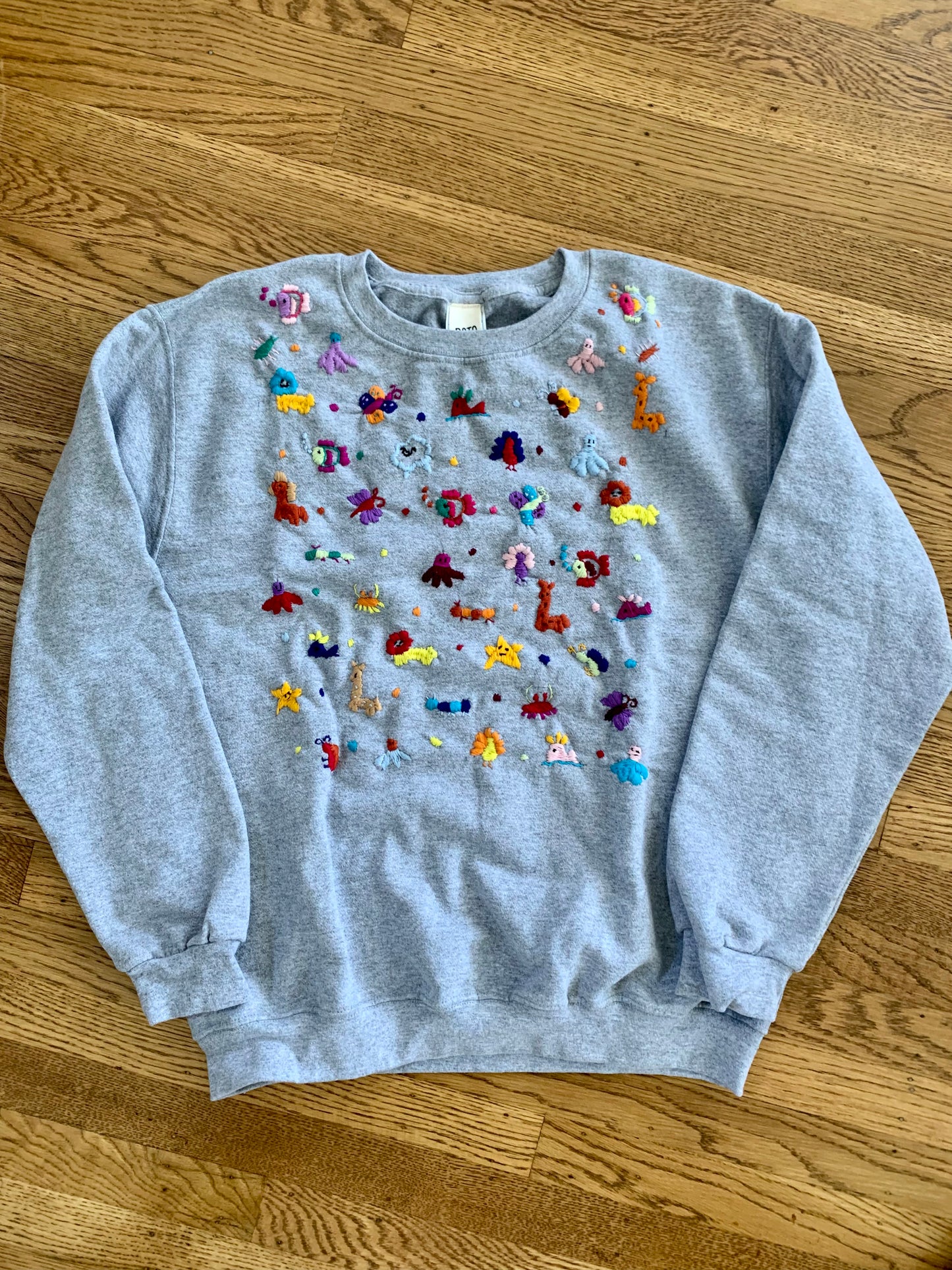 Adult hand embroidered animal sweatshirt