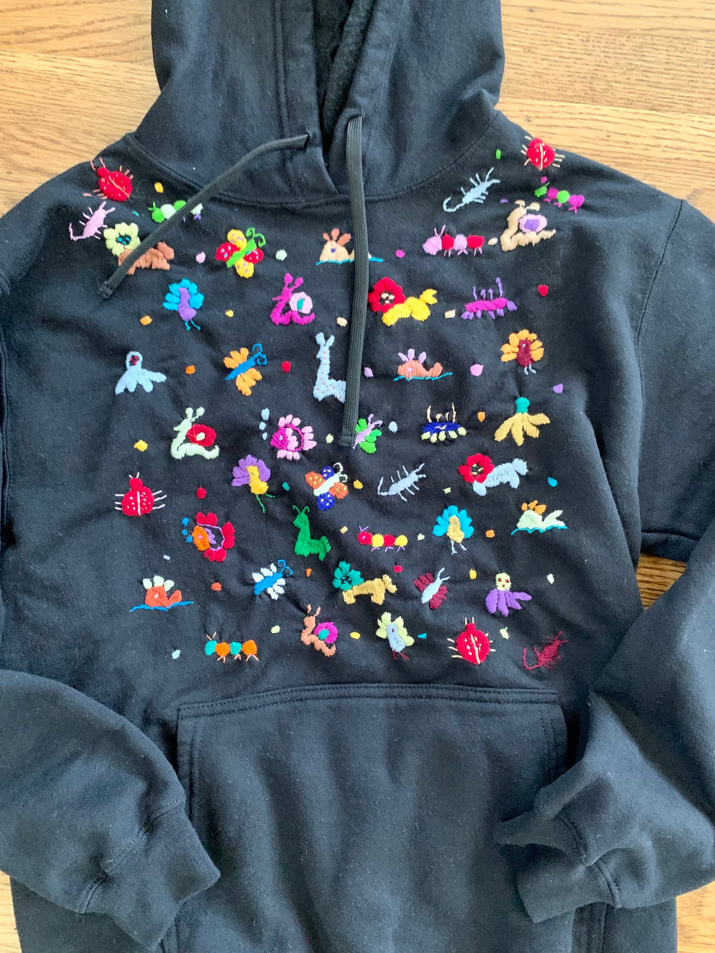 Adult hand embroidered animal hoodie