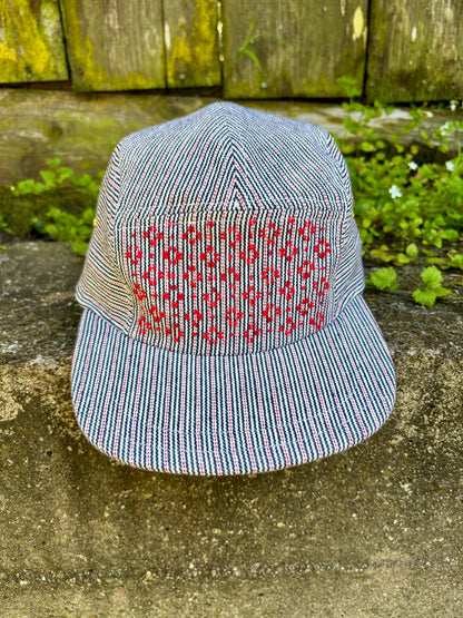 Red/blue stripe sashiko 5-panel hat