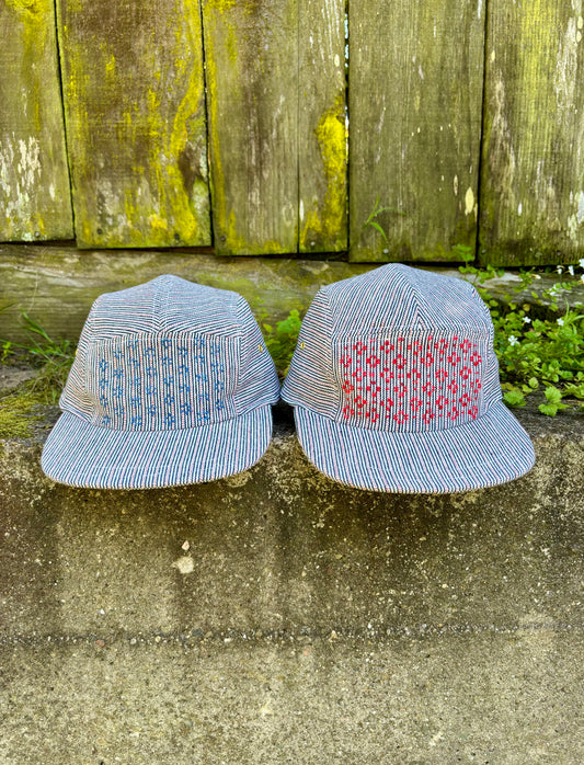 Red/blue stripe sashiko 5-panel hat