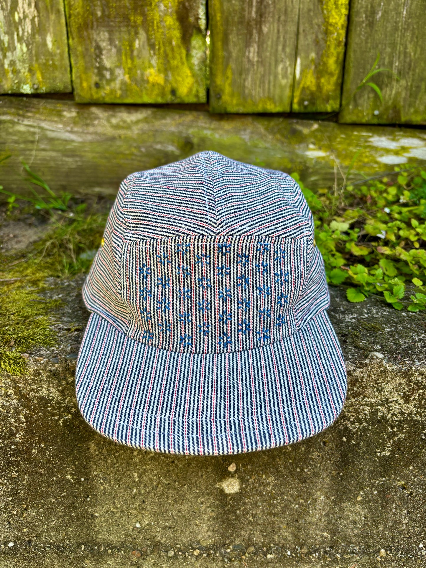 Red/blue stripe sashiko 5-panel hat