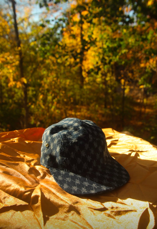 Vintage indigo ikat 5-panel hat