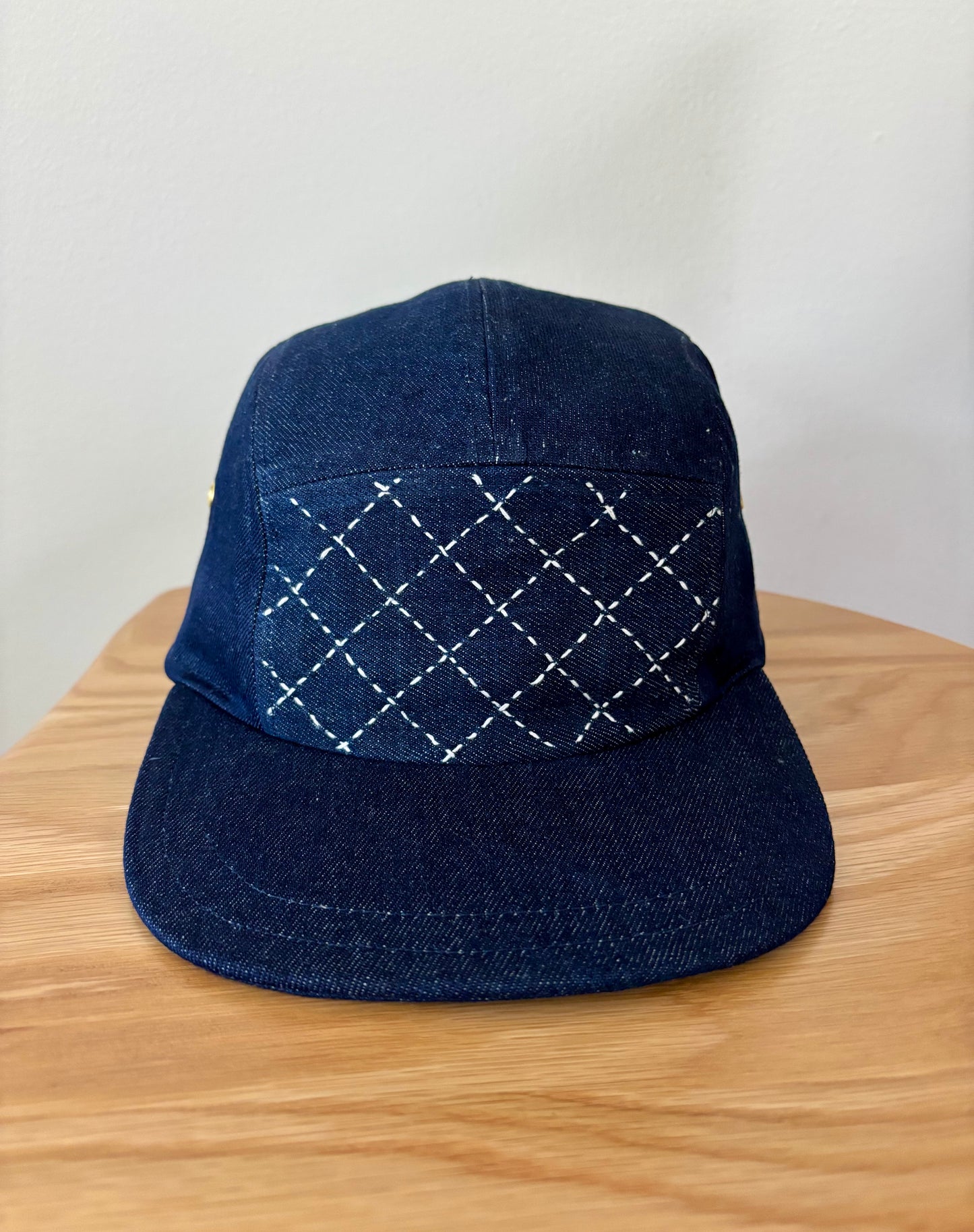 Sashiko stitched denim 5-panel hat