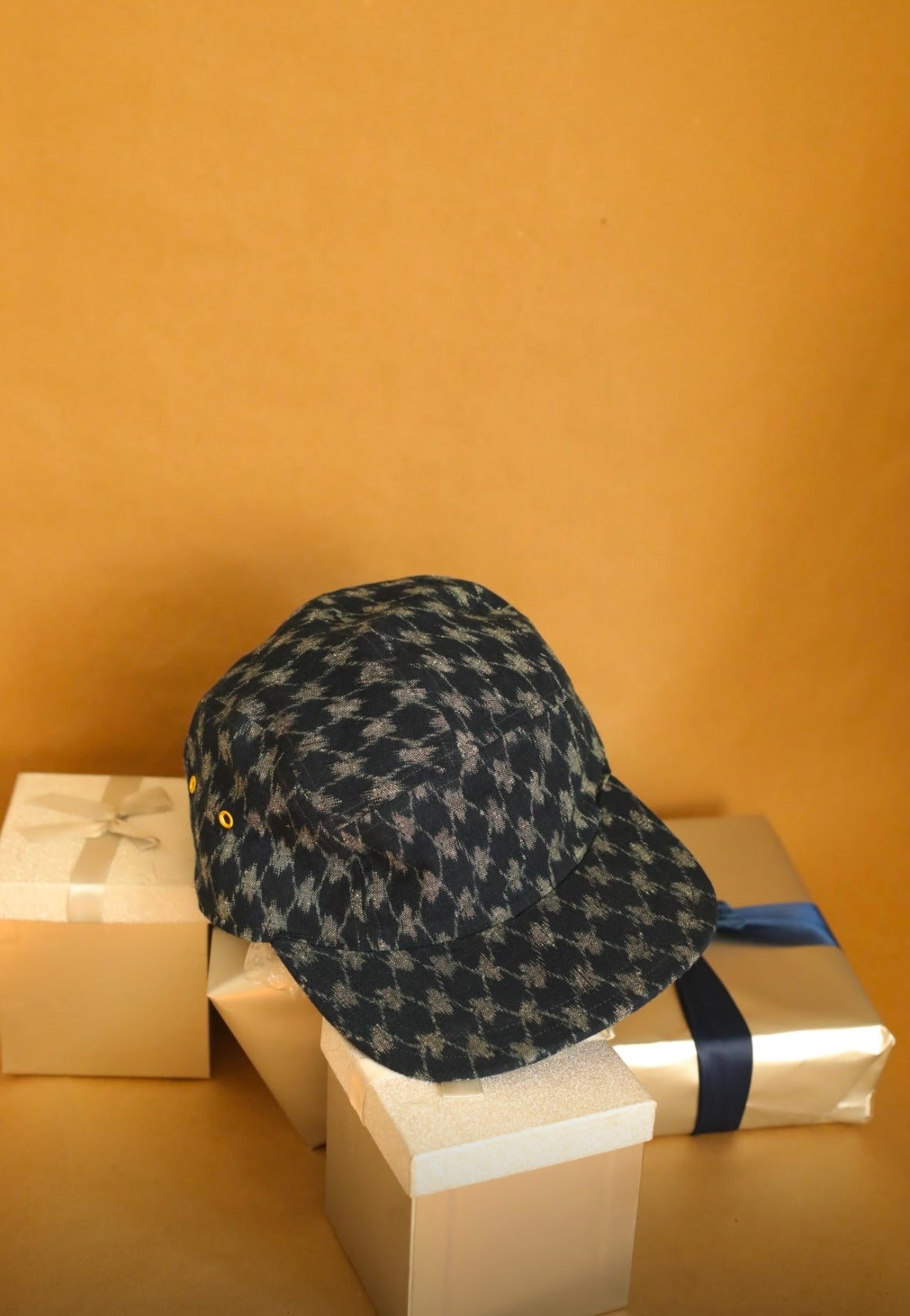 Vintage indigo ikat 5-panel hat