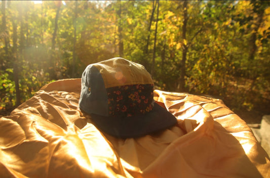 Corduroy color block & floral 5-panel hat