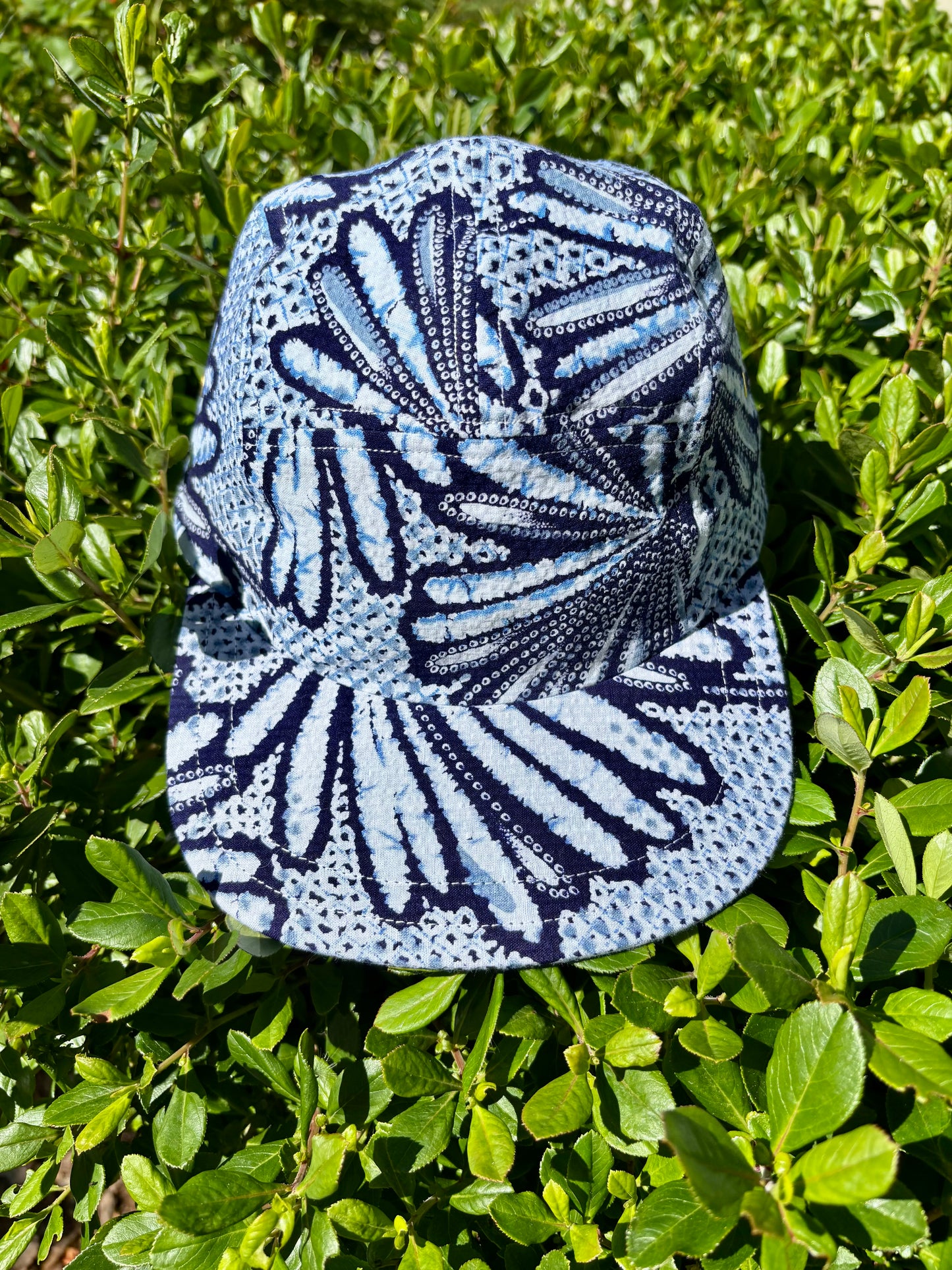 Vintage indigo floral kimono print 5-panel hat