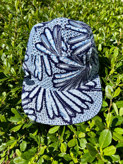 Vintage indigo floral kimono print 5-panel hat