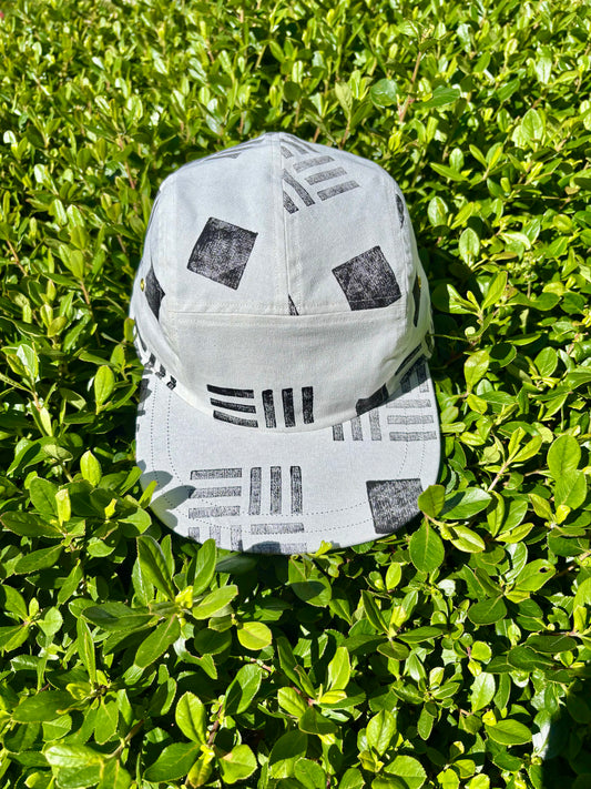 Black square block print 5-panel hat