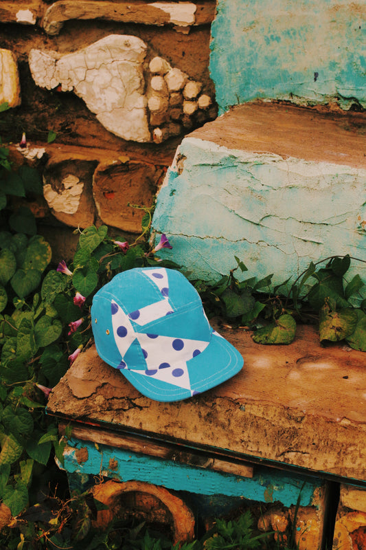 Vintage blue kimono print 5-panel hat