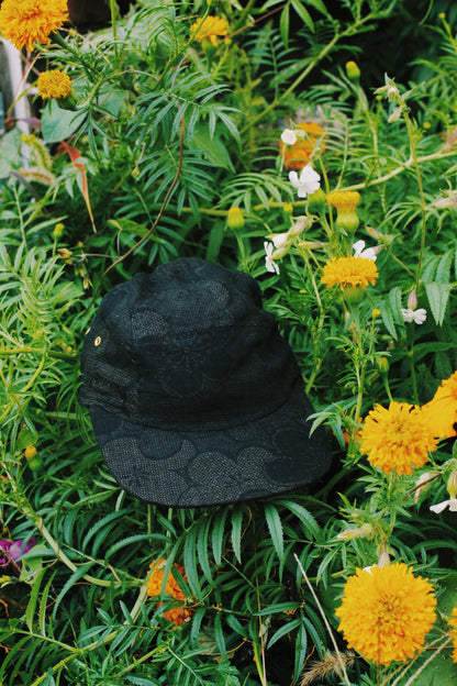 Black floral print 5-panel hat