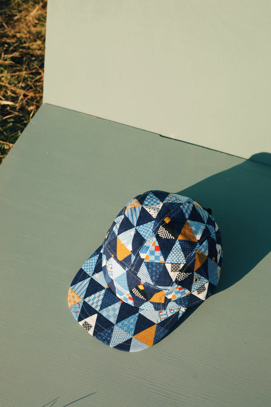 Blue patchwork 5-panel hat