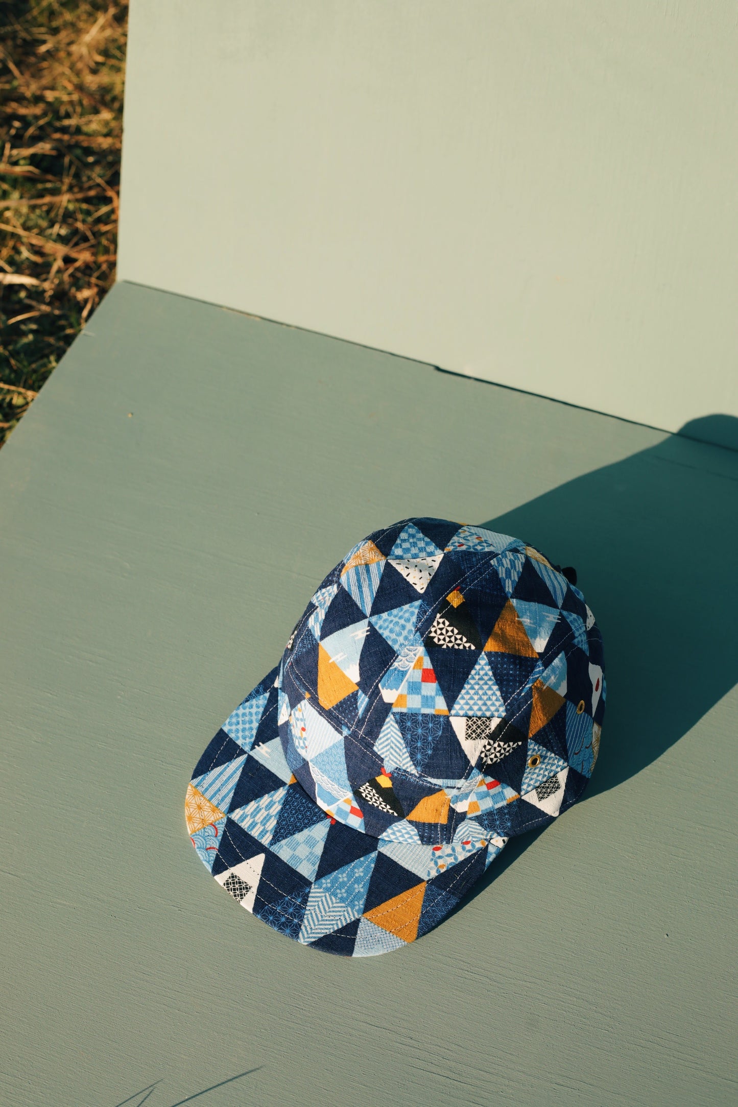 Blue patchwork 5-panel hat