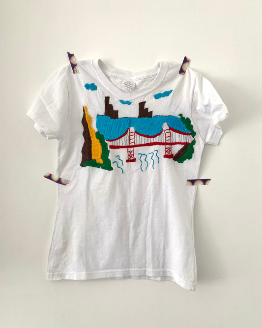 Hand embroidered Golden Gate Bridge kids t-shirt