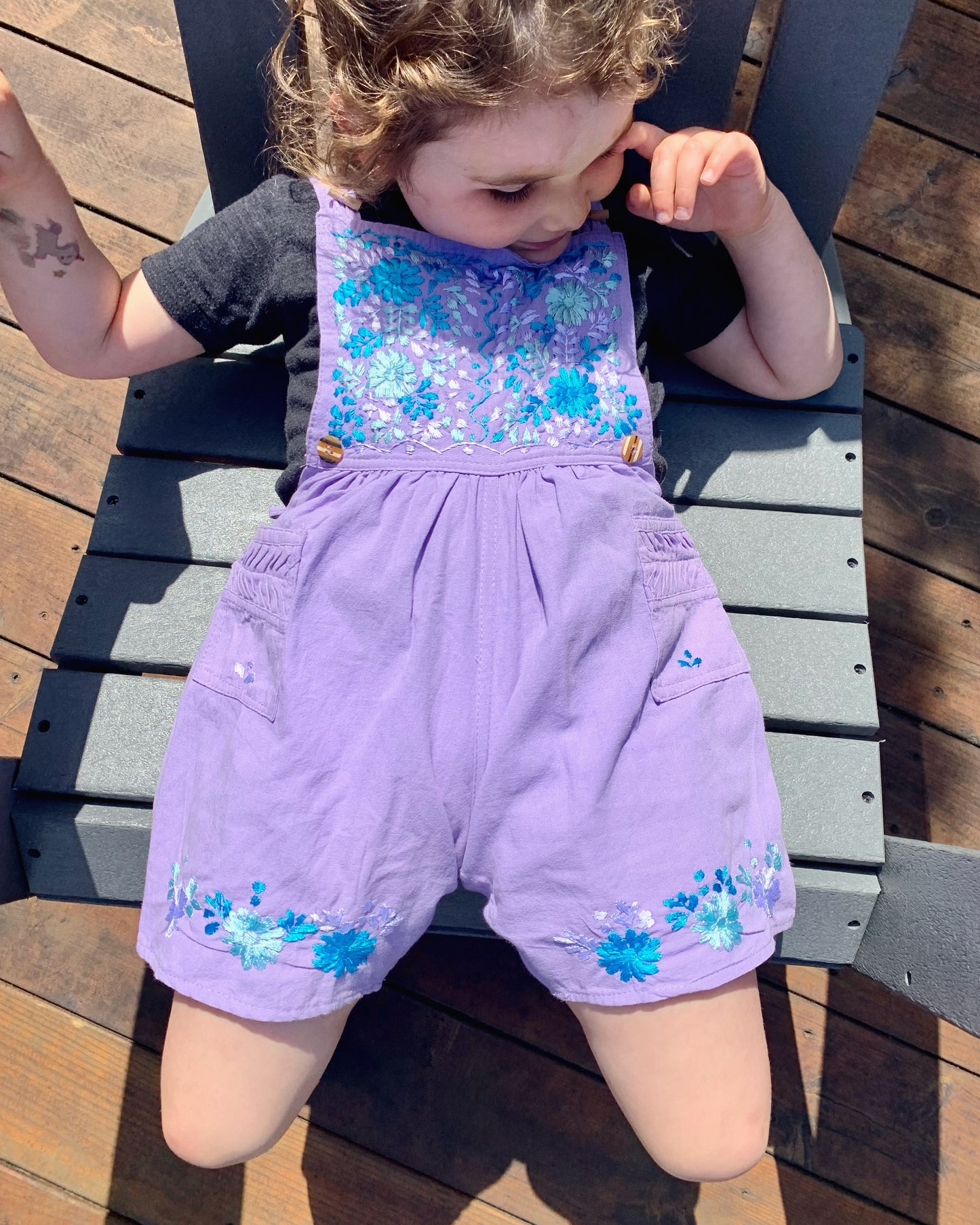 Hand embroidered kids shortalls