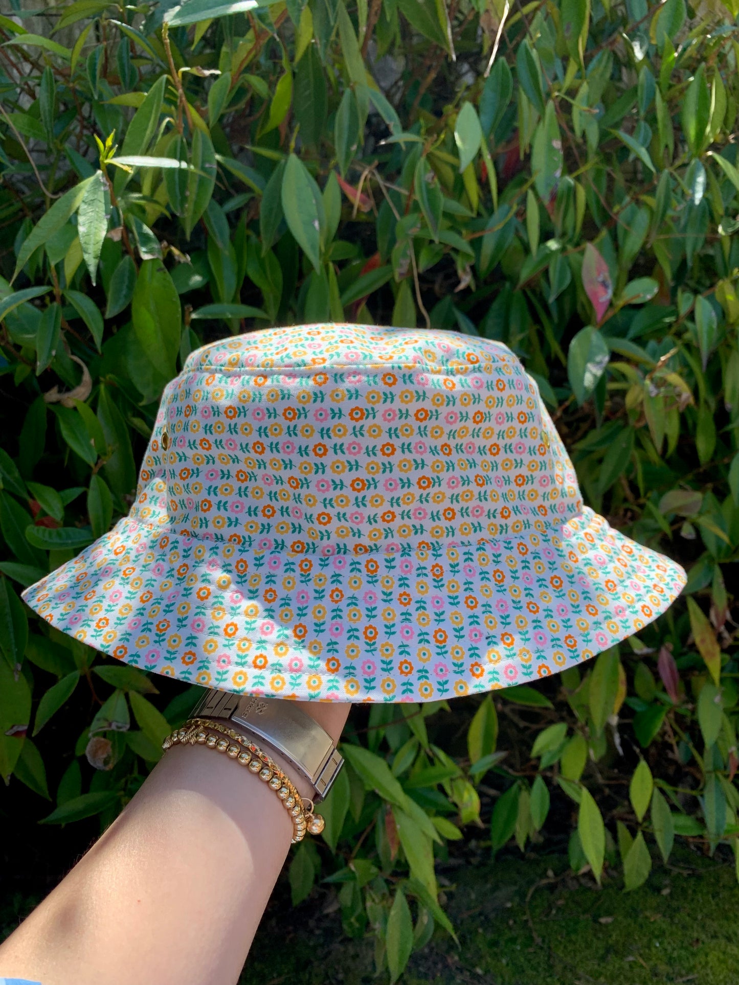 Yellow ditsy floral bucket hat